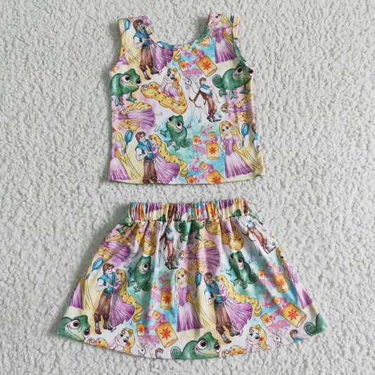 GSD0040 Girls cartoon sleeveless tank top skirt set