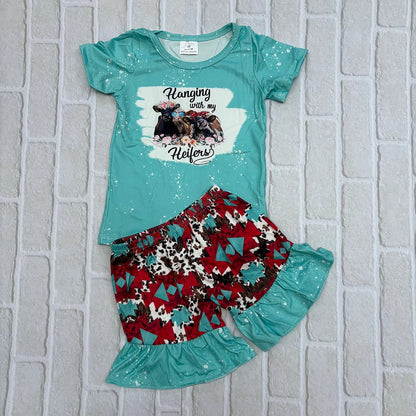 Sibling Baby girls cowgirls summer shirts shorts western outfits sets 8.11