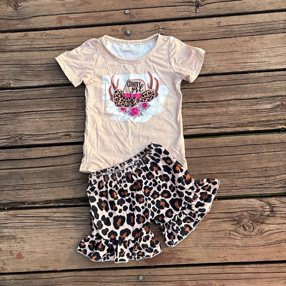 Sibling Baby girls cowgirls summer shirts shorts western outfits sets 8.11