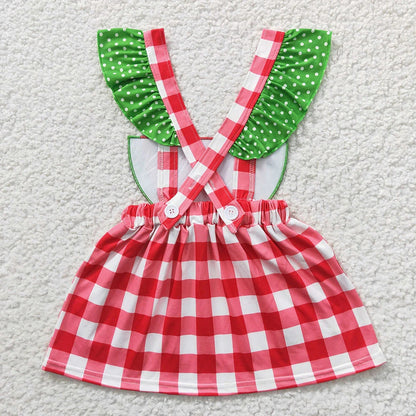 GSD0234 Girl's watermelon red Plaid suspenders dress