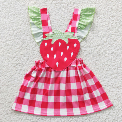 GSD0241 Girl's Strawberry red checked tank top dress
