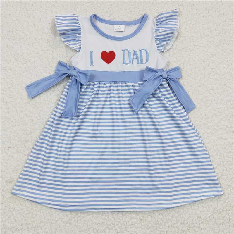 Girls and Boys Embroidered Love DAD Blue Short Sleeve Shorts Set Collection