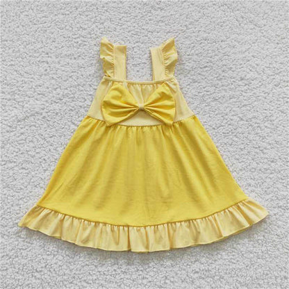 GSD0342 Baby Girls Yellow Bow Summer Knee Length Dress