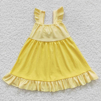 GSD0342 Baby Girls Yellow Bow Summer Knee Length Dress