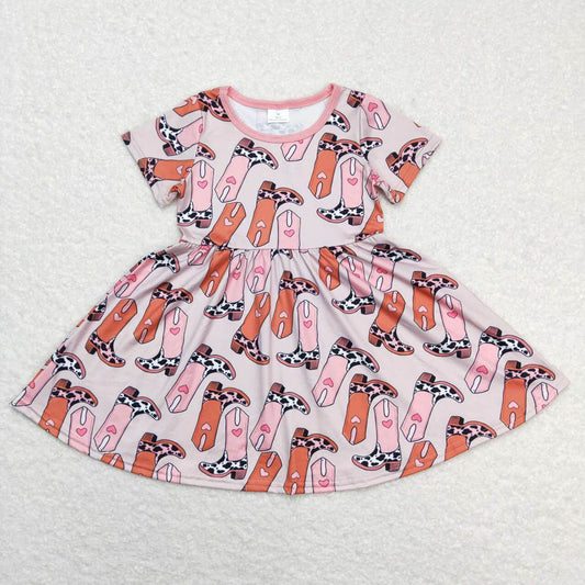 GSD0542 pink brown love boots short-sleeved dress