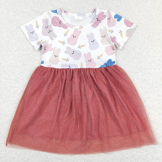 GSD0604 rabbit carrot sequin brick red gauze skirt short sleeves