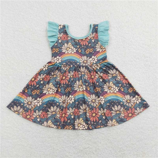 Sibling Baby Girls Groovy Rainbow Flowers Dresses Outfits