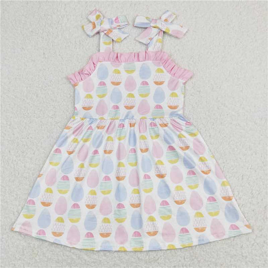 RTS GSD0754 Baby Girls Pink Ruffle Knee Length Dresses Easter Straps Cute Female Children's Clothing Spring Fashion Baby Outfits