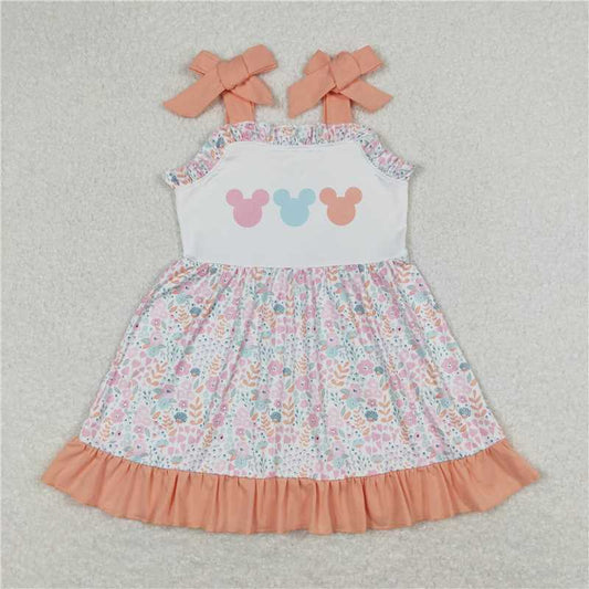 RTS GSD0894 Baby Girls Colorful Floral Knee-Length Dress Cute Toddler Girls Clothing Floral Print Knee-Length Dress