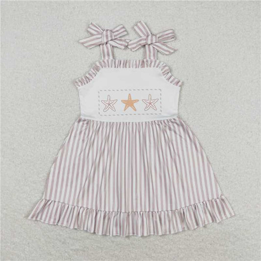 RTS GSD1106 Baby Girls Knee-Length Ruffle Dresses with Stars Straps for Little Girls