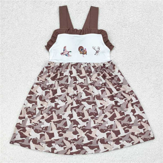 RTS GSD1272 Baby Girls Camouflage Knee-Length Dress with Duck Turkey Deer Straps Outfit for Little Girls