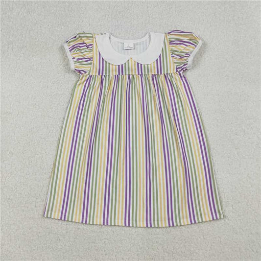 RTS GSD1571 Baby Girls Mardi Gras Stripes Collar Knee-Length Dresses Infant Outfit Children's Clothing Festival Wear