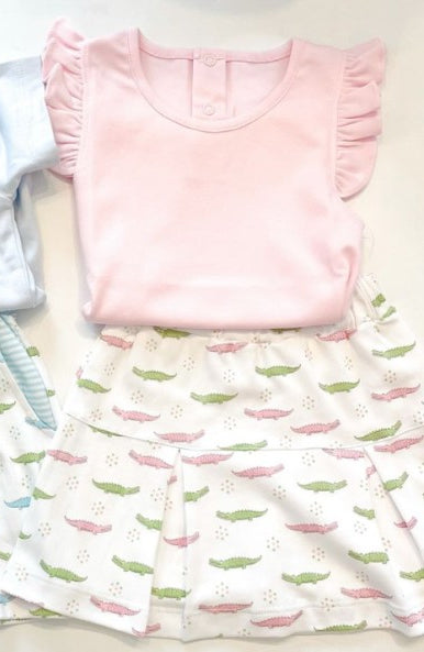 GSD1663 Baby Girls Pink Shirt Crocodile Skirt Clothes Sets Preorder