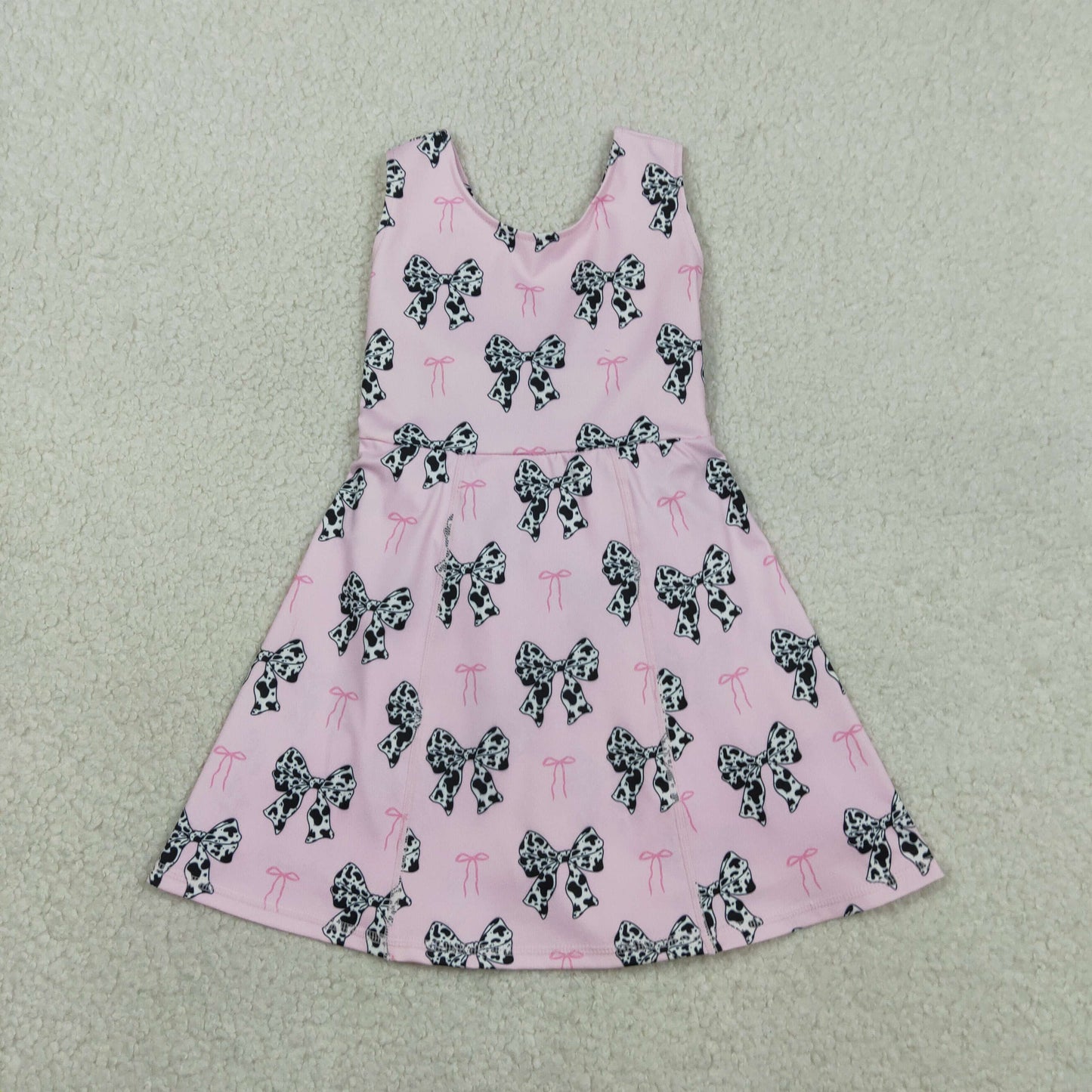 RTS GSD1853 Baby Girls Western Cow Print Bow Sleeveless Skort Knee Length Dresses