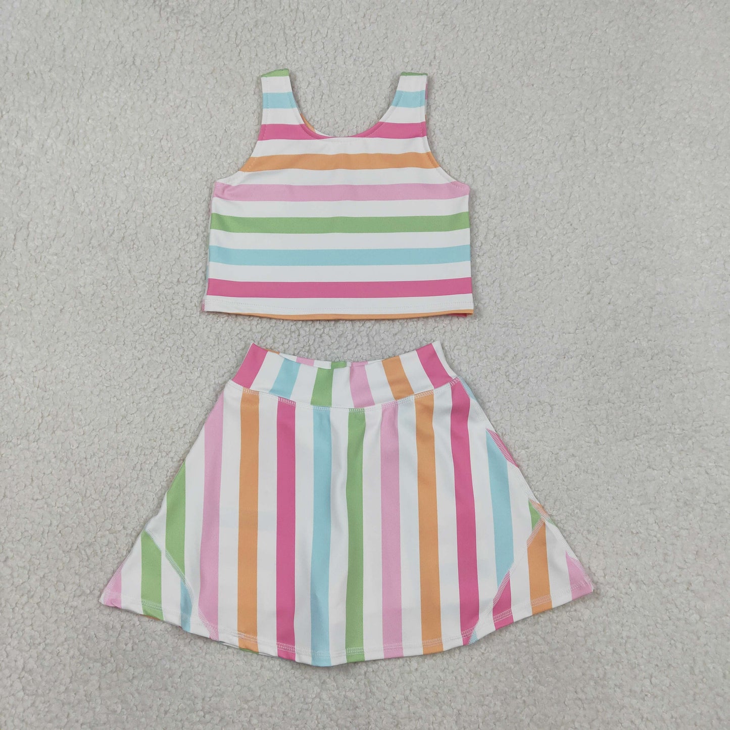 RTS GSD2348 Baby Girls Sleeveless Colorful Stripes Top Skort Yoga Active Sets