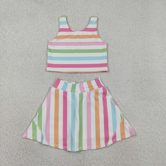 RTS GSD2348 Baby Girls Sleeveless Colorful Stripes Top Skort Yoga Active Sets