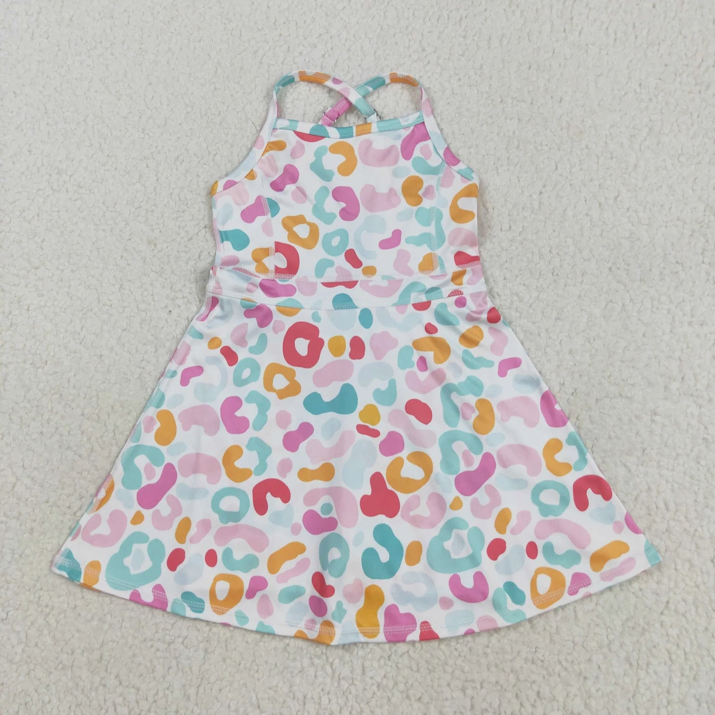 Sibling 3 Colors Baby Girls Colorful Leopard Shorts Yoga Active Knee Length Dresses Set C8.21