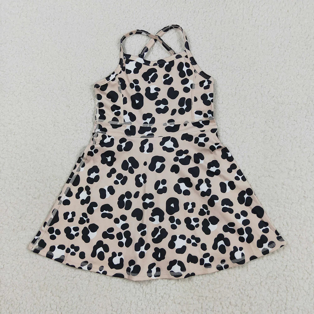 Sibling 3 Colors Baby Girls Colorful Leopard Shorts Yoga Active Knee Length Dresses Set C8.21
