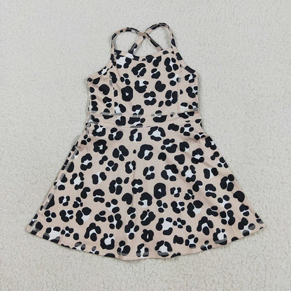 Sibling 3 Colors Baby Girls Colorful Leopard Shorts Yoga Active Knee Length Dresses Set C8.21