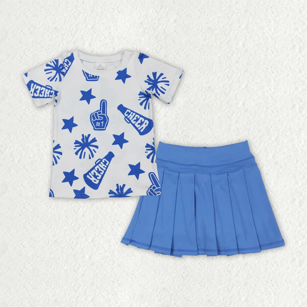 GT0941+GLK0084 Baby Girls Blue Cheer Top Yoga Skort Team Set 7.23