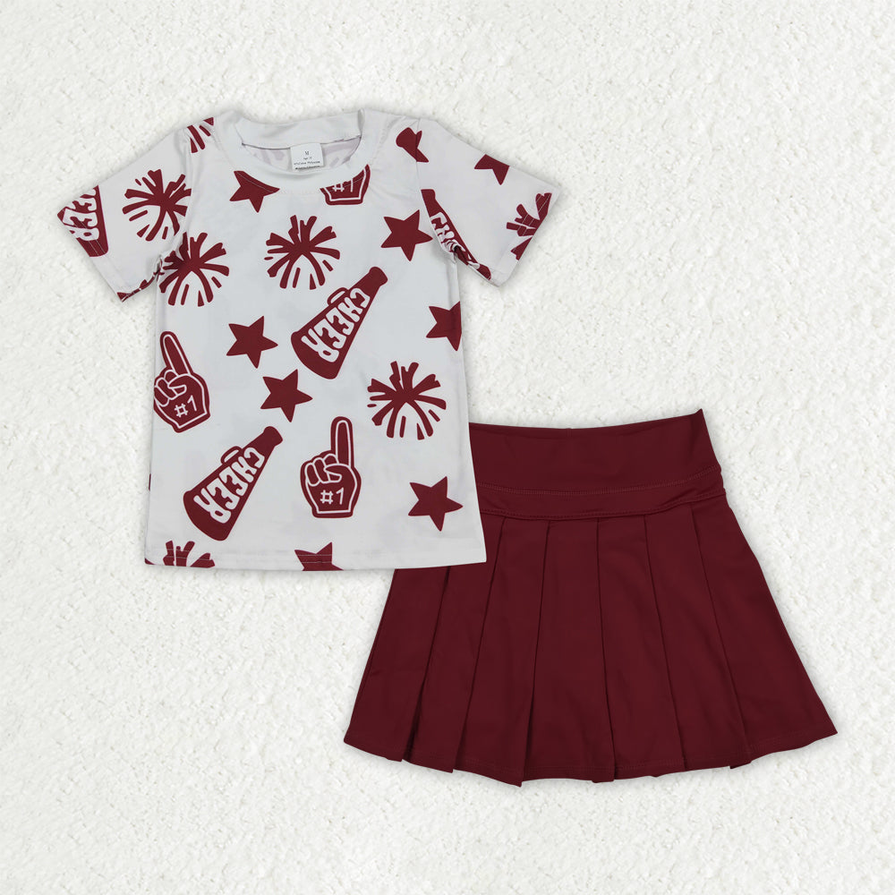 GT1093+GLK0124 Baby Girls Dark Red Cheer Top Yoga Skort Team Set 7.23