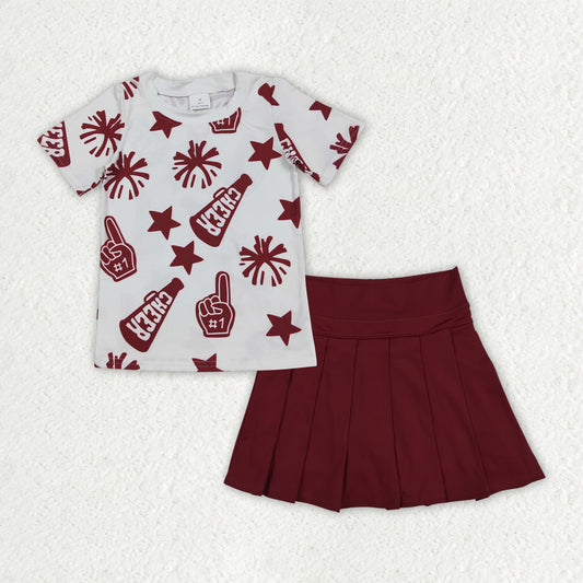 GT1093+GLK0124 Baby Girls Dark Red Cheer Top Yoga Skort Team Set 7.23