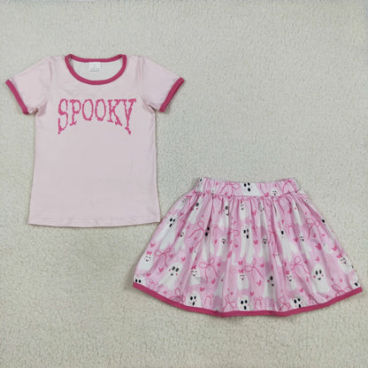 Sibling Baby Girls Hey Boo Spooky Top Bats Ghosts Skorts Halloween Clothes Set C9.1
