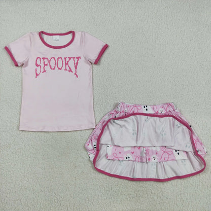 Sibling Baby Girls Hey Boo Spooky Top Bats Ghosts Skorts Halloween Clothes Set C9.1