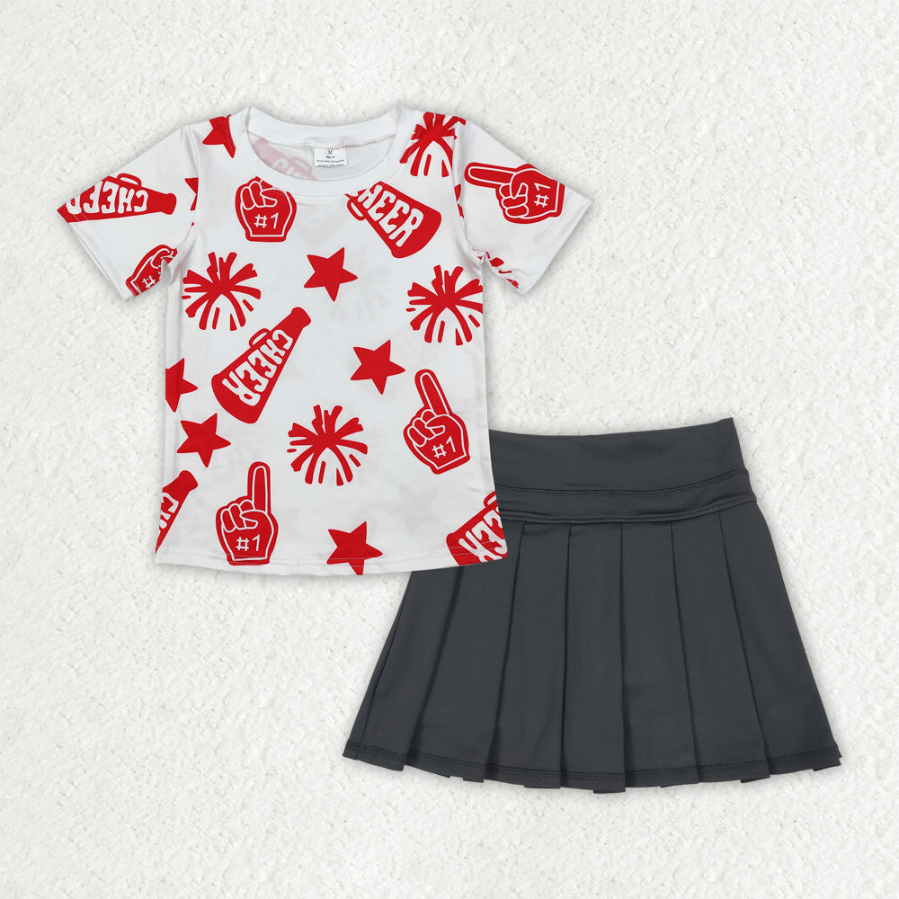 GT0940+GLK0087 Baby Girls Watermelon Cheer Top Black Yoga Skort Team Set 7.23