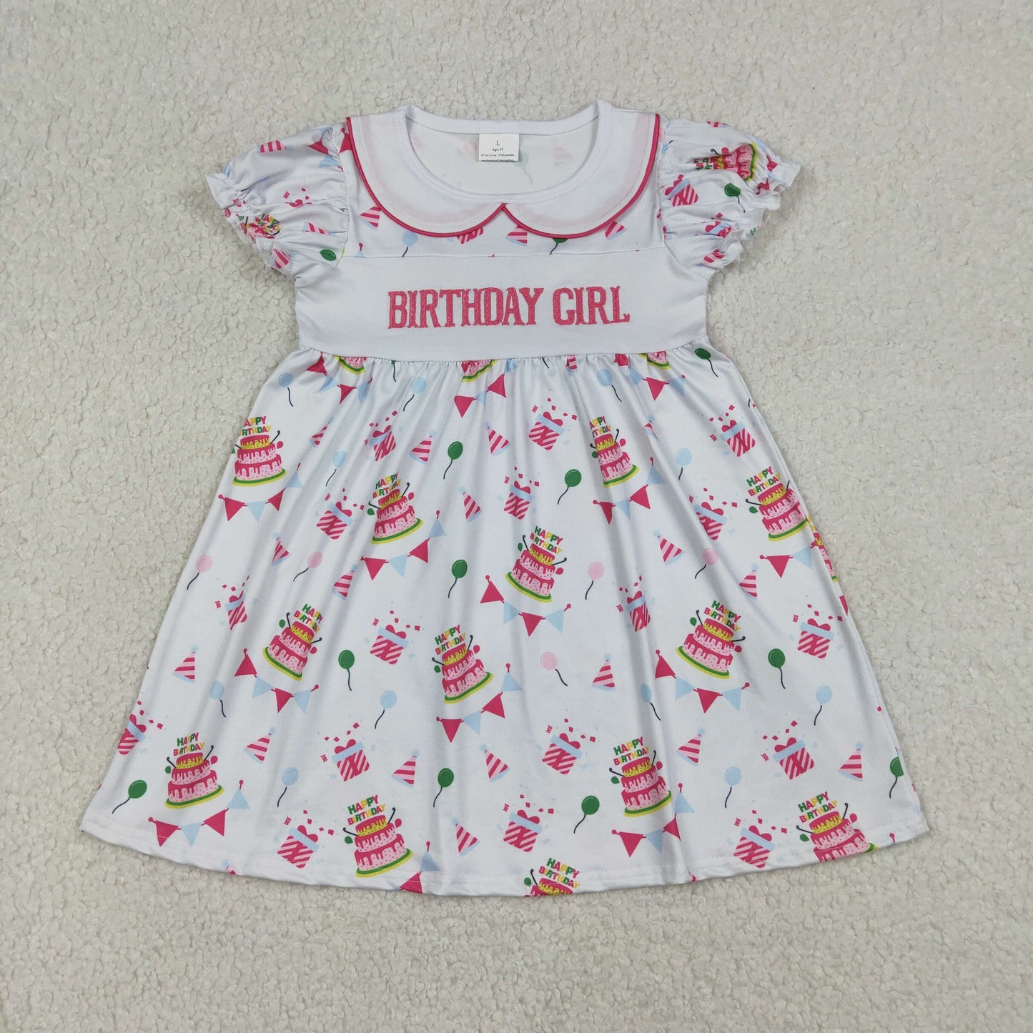 RTS GSD2854 Embroidery Birthday Girl Gifts Balloons Collar Knee Length Dresses