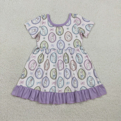 RTS GSD2863 Baby Girls Bows Rabbits Easter Ruffle Knee Length Dresses