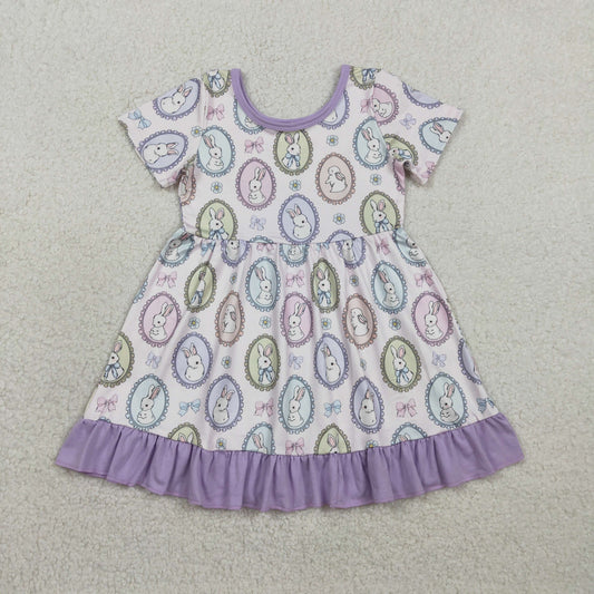RTS GSD2863 Baby Girls Bows Rabbits Easter Ruffle Knee Length Dresses