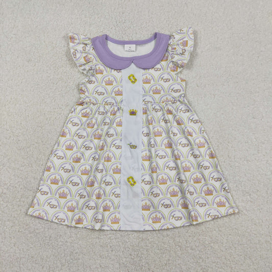 RTS GSD2891 Embroidery Crowns Masks Baby Girls Mardigras Collar Checked Knee Length Dresses