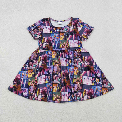 Sibling Baby Girls Short Sleeve Cartoon Demon Hunter Knee Length Dresses C11.14
