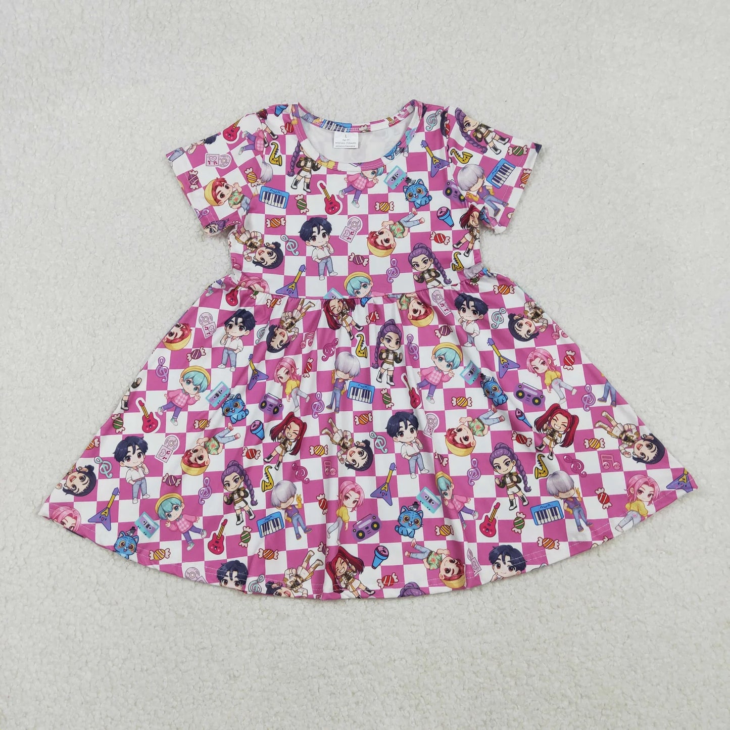 Sibling Baby Girls Short Sleeve Cartoon Demon Hunter Knee Length Dresses C11.14