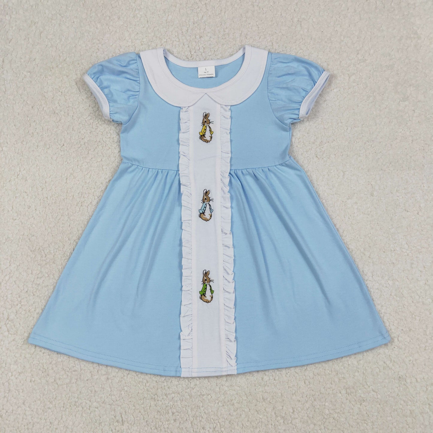 RTS GSD2961 Embroidery Rabbits Baby Girls Easter Collar Knee Length Dresses
