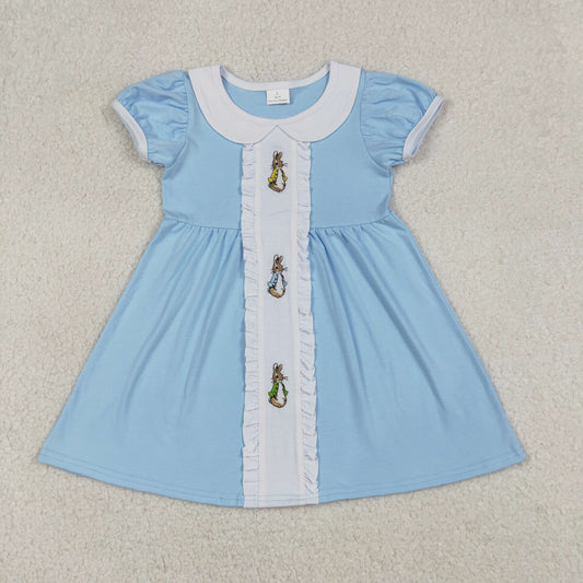 RTS GSD2961 Embroidery Rabbits Baby Girls Easter Collar Knee Length Dresses