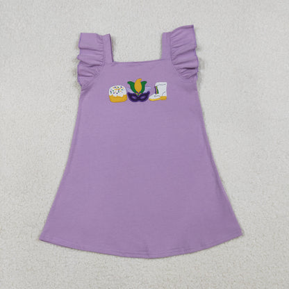 RTS GSD3022 Embroidery Anchor Masks Donuts Baby Girls Mardigras Knee length Dress