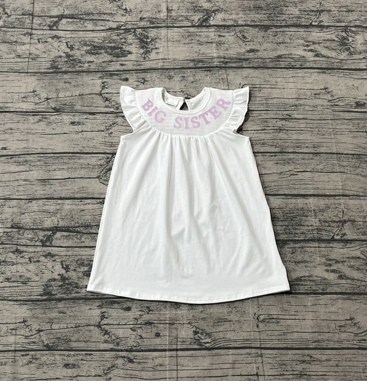 Sample GSD3154 Cute Smocked Big Sister Baby Girls Flutter Sleeve Knee Length Dresses