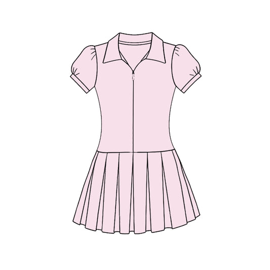 C11.22 GSD3210 Baby Girls Pink Short Sleeve Zipper Pleated Yoga Knee Length Dresses Preorder
