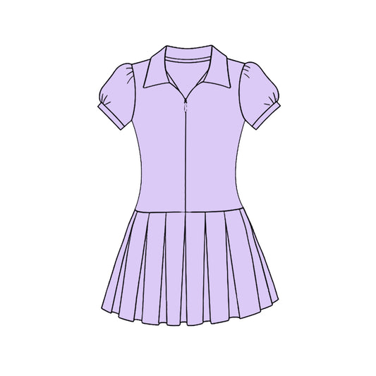 C11.22 GSD3213 Baby Girls Lavender Short Sleeve Zipper Pleated Yoga Knee Length Dresses Preorder