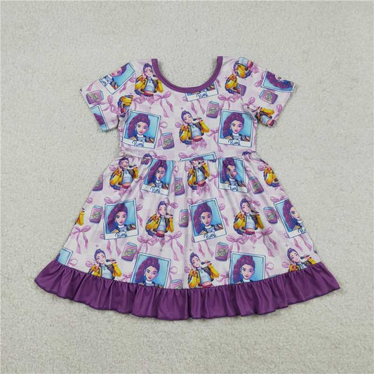 RTS GSD3272 Baby Girls Checked Ruffle Knee-Length Dress with Bow Theme Cute And Fashionable Children's Clothing