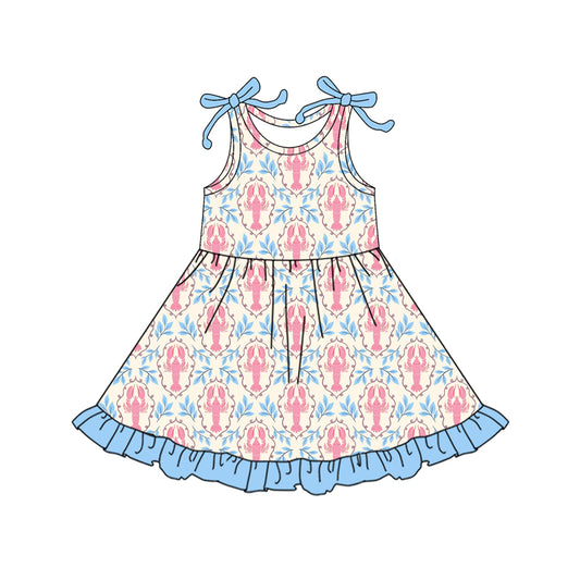 C12.10 GSD3401 Baby Girls Bows Sleeveless Crayfishes Checked Ruffle Knee Length Dresses Preorder