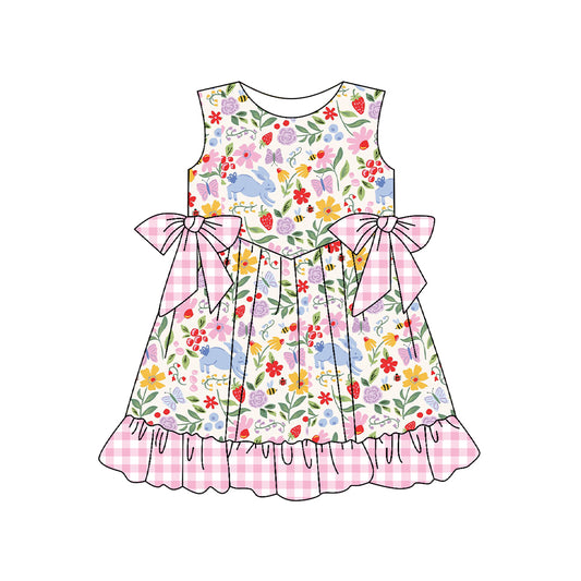 C12.10 GSD3405 Baby Girls Colorful Rabbit Flowers Bows Easter Ruffle Knee Length Dresses Preorder