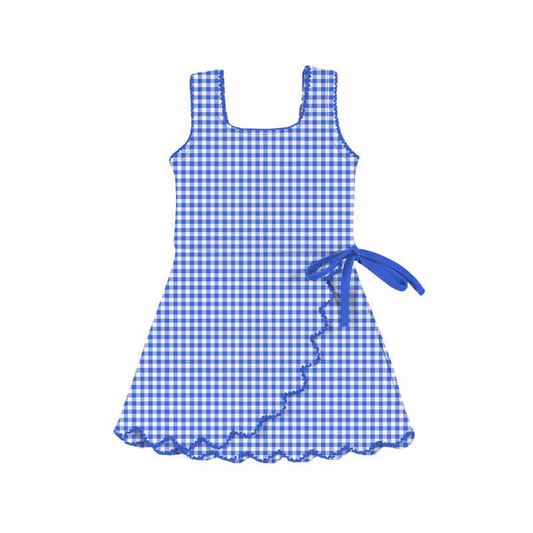 C12.16 GSD3427 Baby Girls Blue Checked Yoga Active Ruffle Shorts Knee Length Dresses Preorder