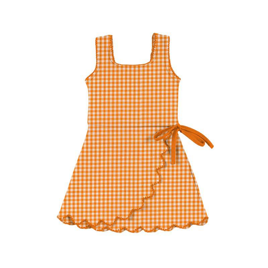 C12.16 GSD3429 Baby Girls Orange Checked Yoga Active Ruffle Shorts Knee Length Dresses Preorder