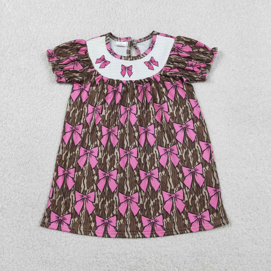 RTS GSD3446 Smocked Bows Baby Girls Southern Olive Camo Knee Length Dresses