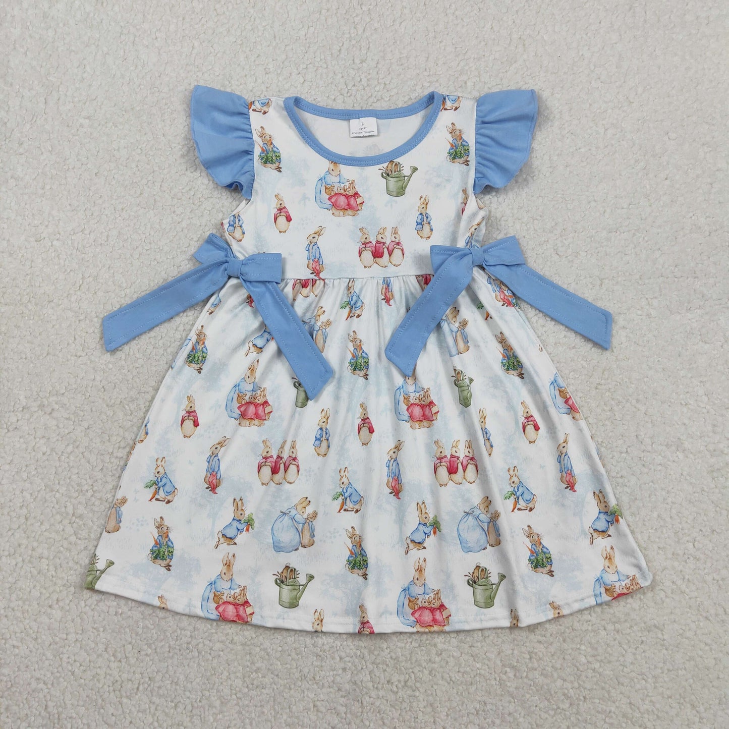RTS GSD3452 Baby Girls Flutter Sleeve Rabbits Bows Easter Knee Length Dresses