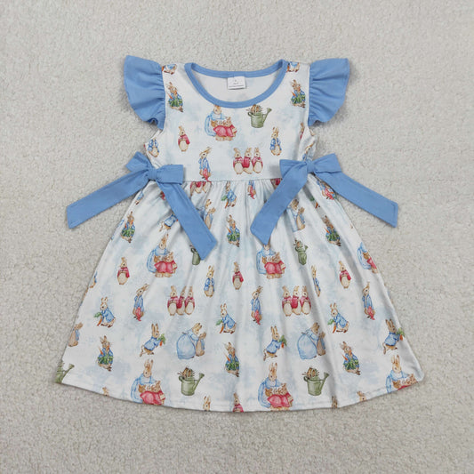 RTS GSD3452 Baby Girls Flutter Sleeve Rabbits Bows Easter Knee Length Dresses