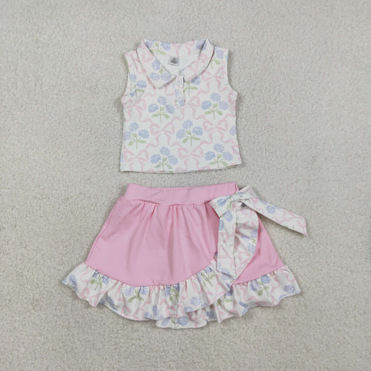 RTS GSD3478 Baby Girls Bows Flowers Button Vest Top Ruffle Skirt Shorts Yoga Active Clothes Sets